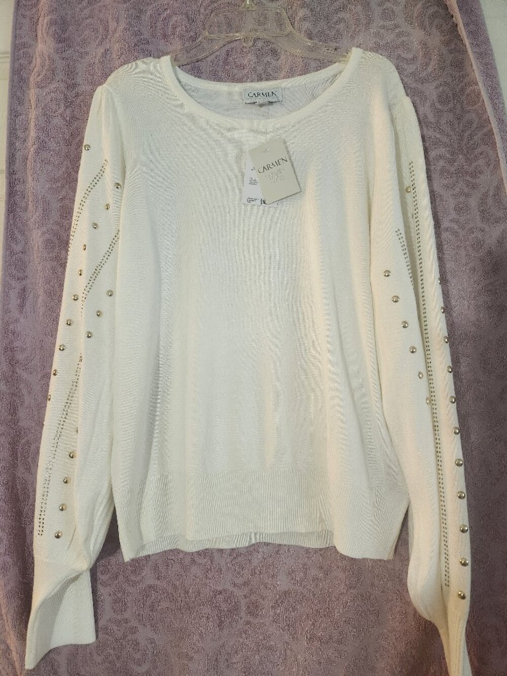CARMEN New with Tags women Sweater white/gold decoration size XL rayon